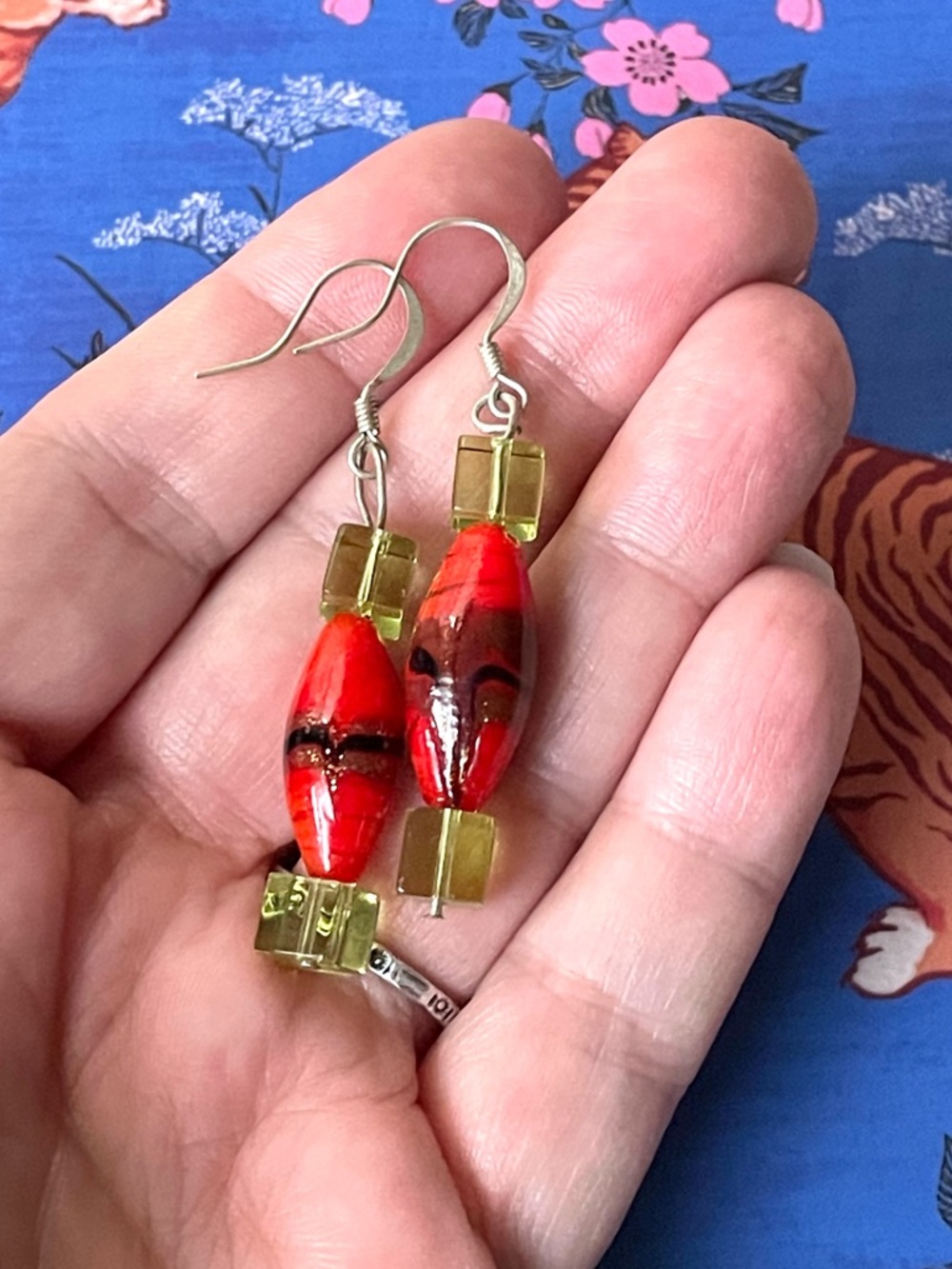 Vintage Murano-style colorful art glass dangle earrings glows